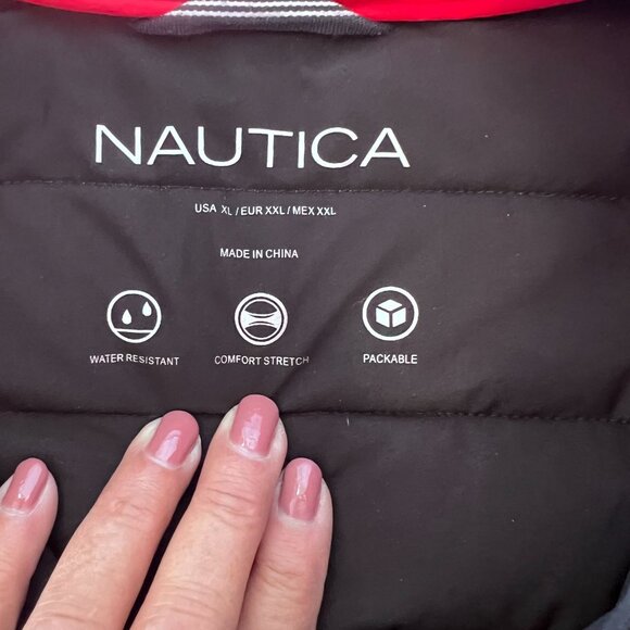 Nautica Womens Red Quilted Puffer Jacket With Black Accents & Zip Front Closure - Picture 11 of 12